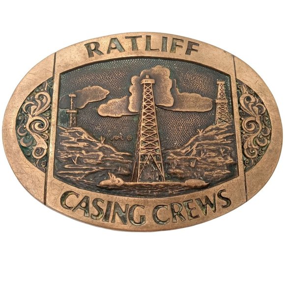 Ratliff Casing Crews Belt Buckle Vintage Oil Derrick Roughneck Western Cowboy - Picture 1 of 5